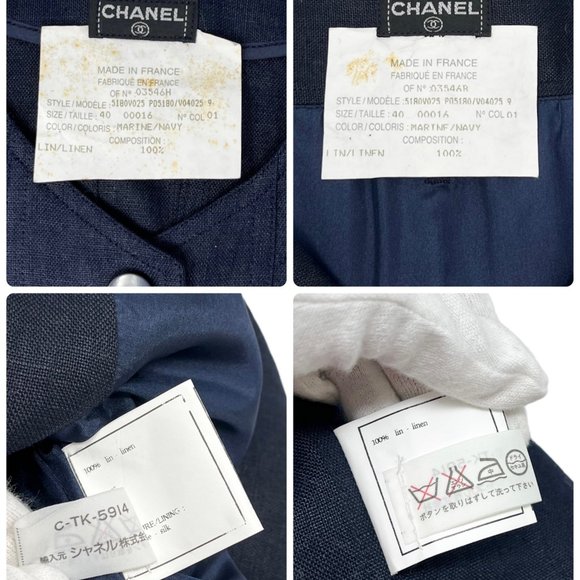 CHANEL Vintage CC Mark Button Linen Jacket Skirt Set #40 Dark Blue [102994] - Picture 6 of 12